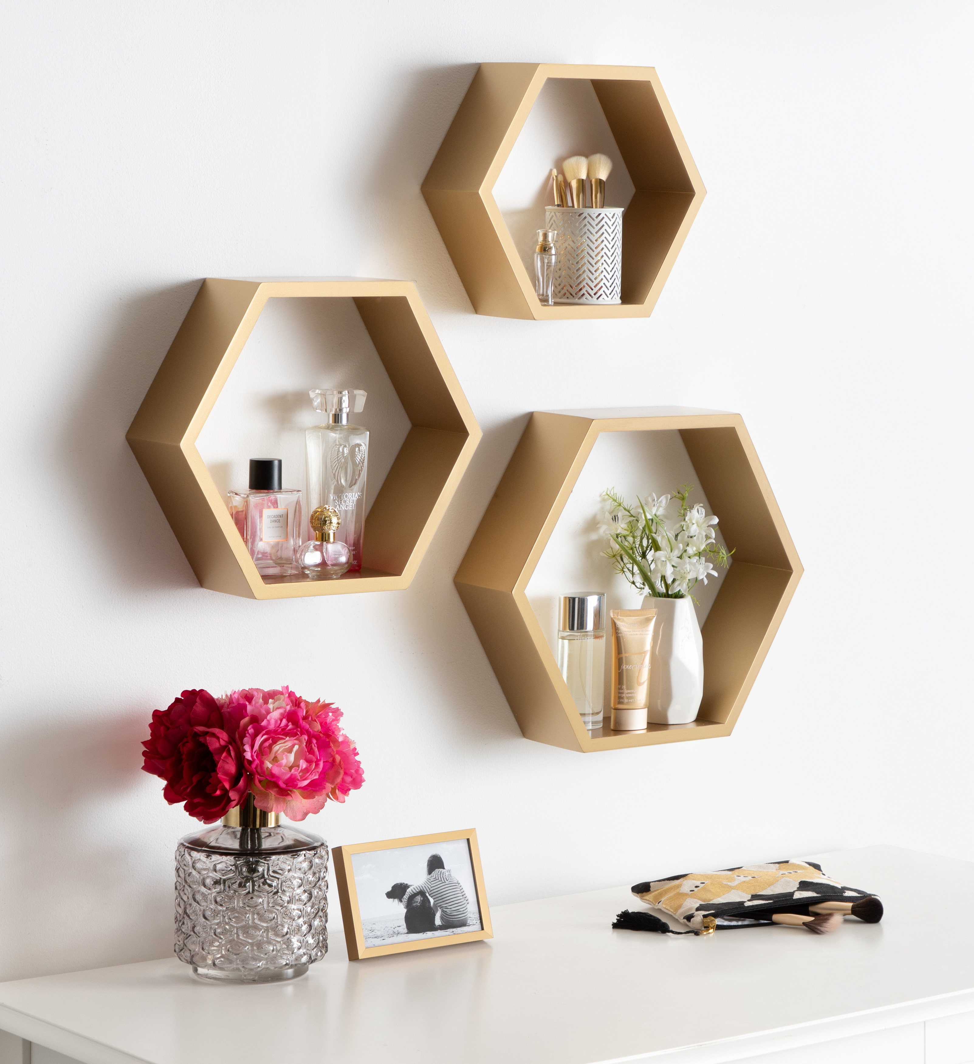 Wooden hexagon wall shelves discount